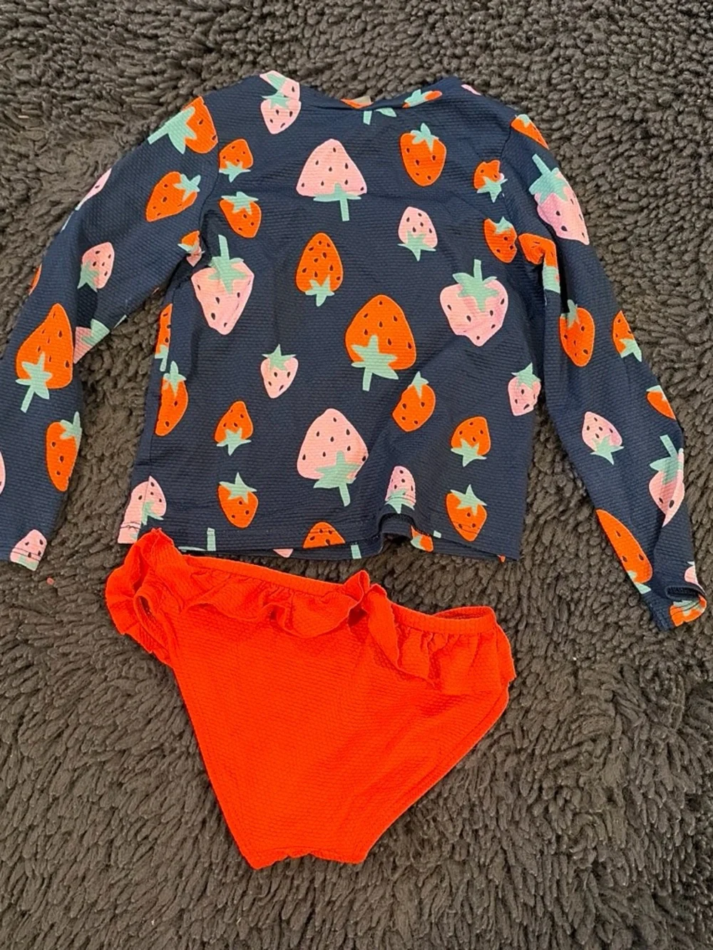 Old Navy Navy Long-Sleeve Strawberry Print Rashguard with Red Bikini Bottoms